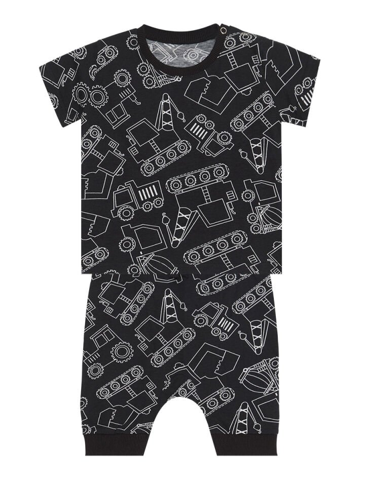 Araba Erkek Bebek Siyah T-Shirt Kapri Şort Takım