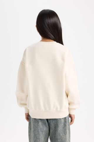 Kız Çocuk Relax Fit Bisiklet Yaka Baskılı Sweatshirt