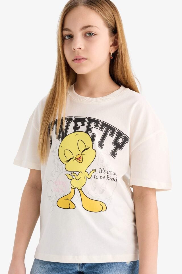 Kız Çocuk Looney Tunes Relax Fit Bisiklet Yaka Kısa Kollu Tişört