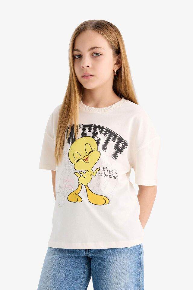 Kız Çocuk Looney Tunes Relax Fit Bisiklet Yaka Kısa Kollu Tişört