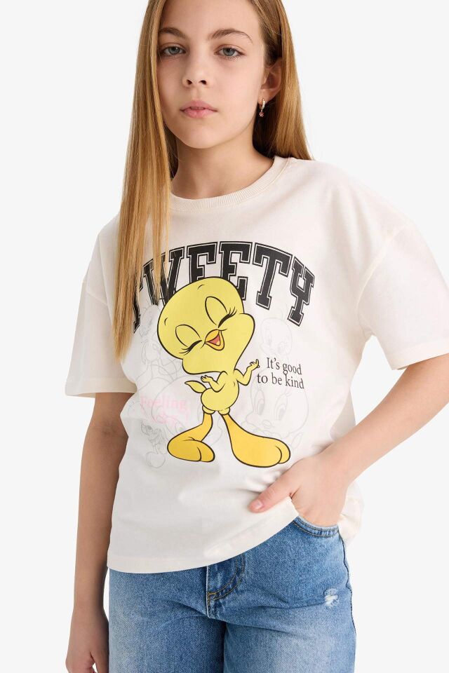 Kız Çocuk Looney Tunes Relax Fit Bisiklet Yaka Kısa Kollu Tişört