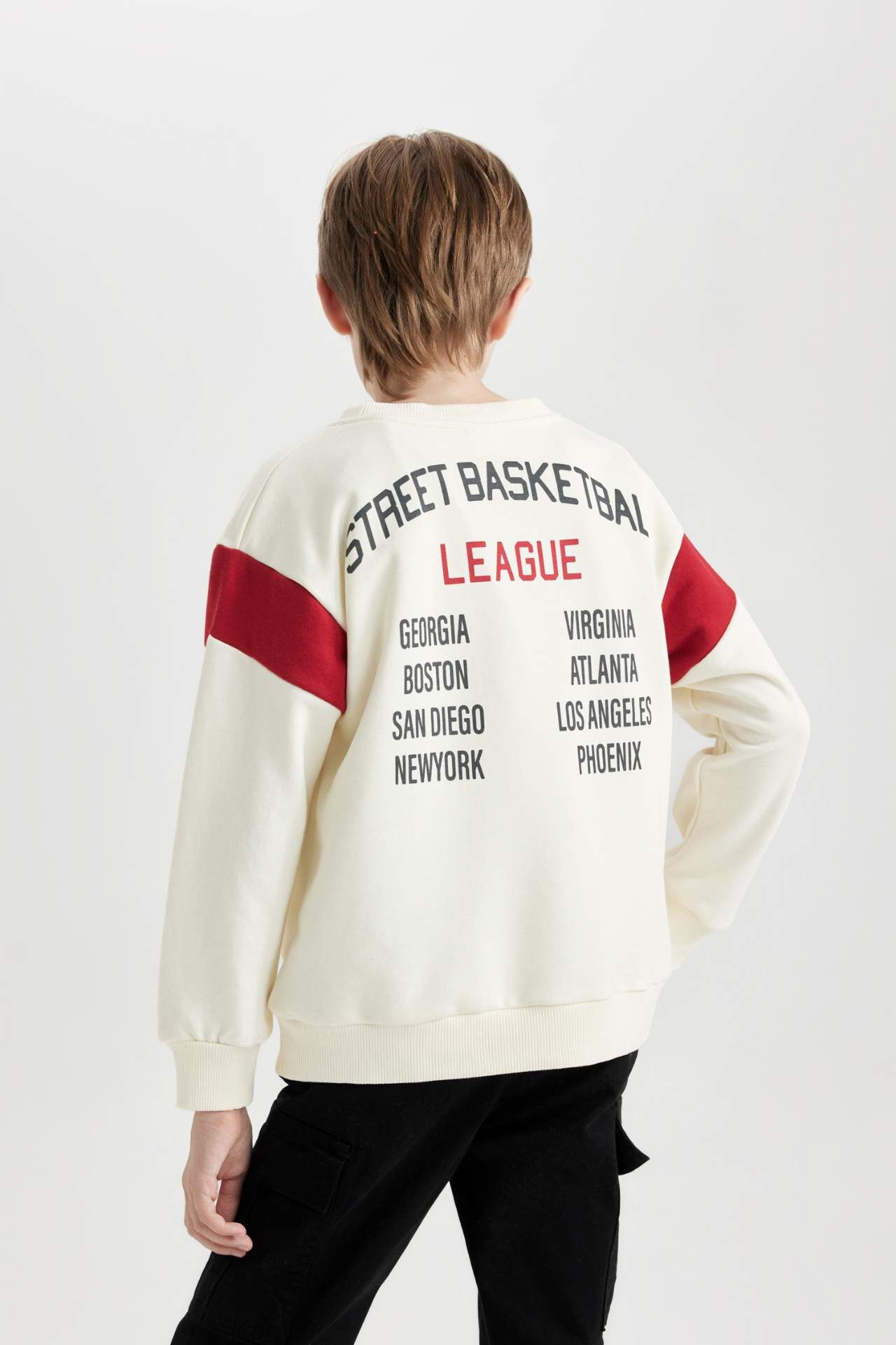Erkek Çocuk Bisiklet Yaka Sırt Baskılı Kalın Sweatshirt