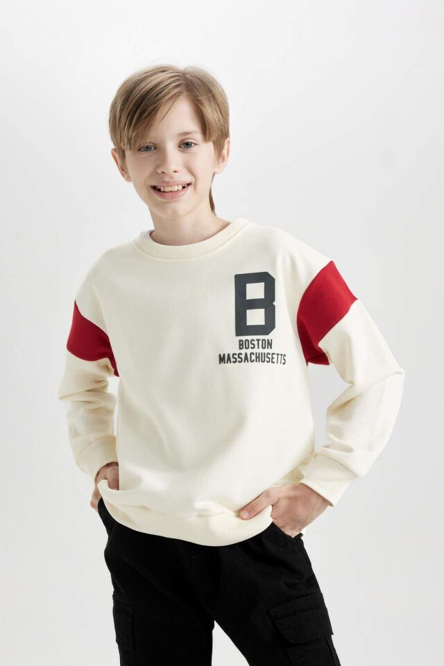 Erkek Çocuk Bisiklet Yaka Sırt Baskılı Kalın Sweatshirt