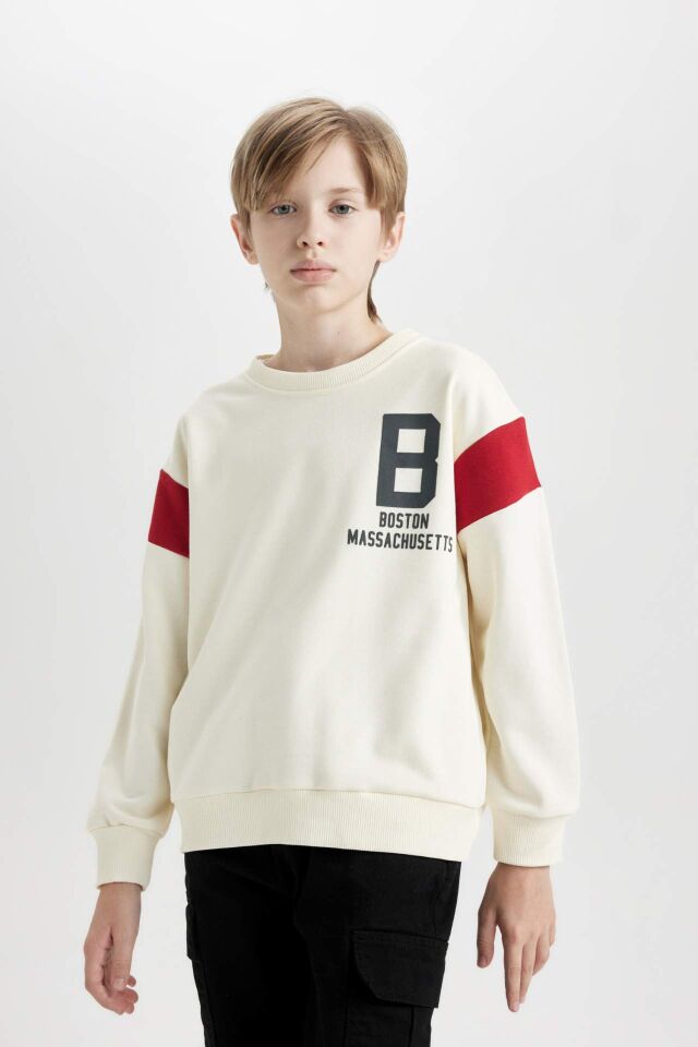 Erkek Çocuk Bisiklet Yaka Sırt Baskılı Kalın Sweatshirt
