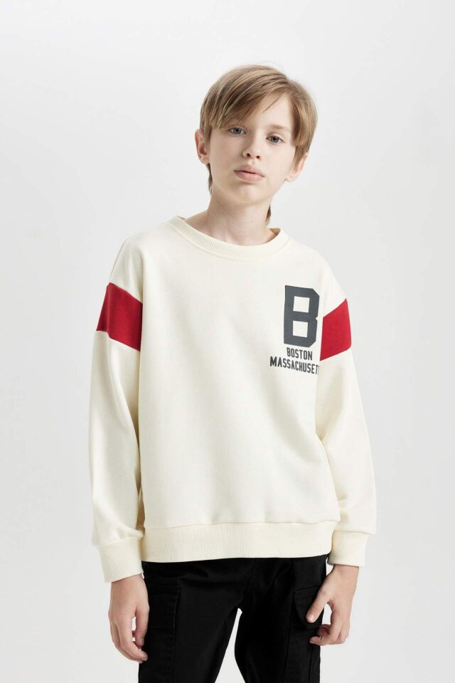 Erkek Çocuk Bisiklet Yaka Sırt Baskılı Kalın Sweatshirt