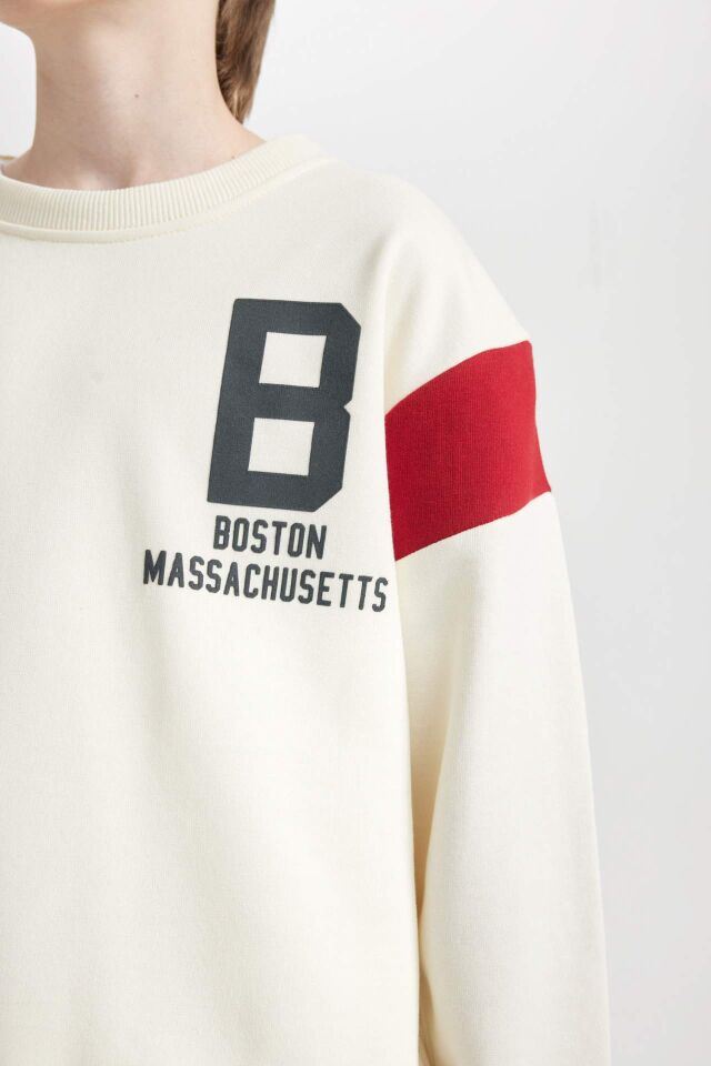 Erkek Çocuk Bisiklet Yaka Sırt Baskılı Kalın Sweatshirt