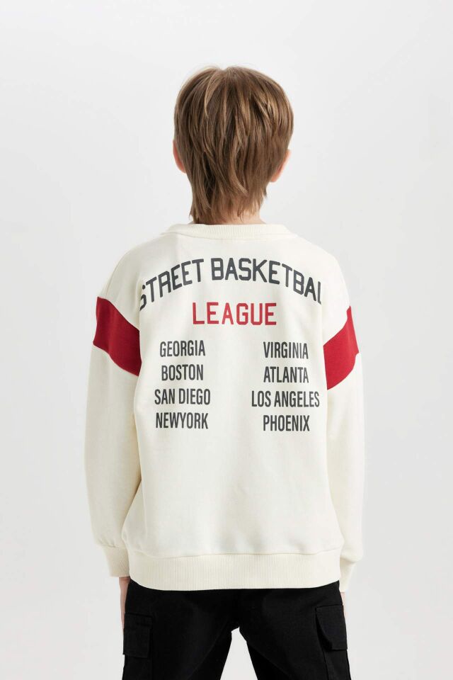 Erkek Çocuk Bisiklet Yaka Sırt Baskılı Kalın Sweatshirt