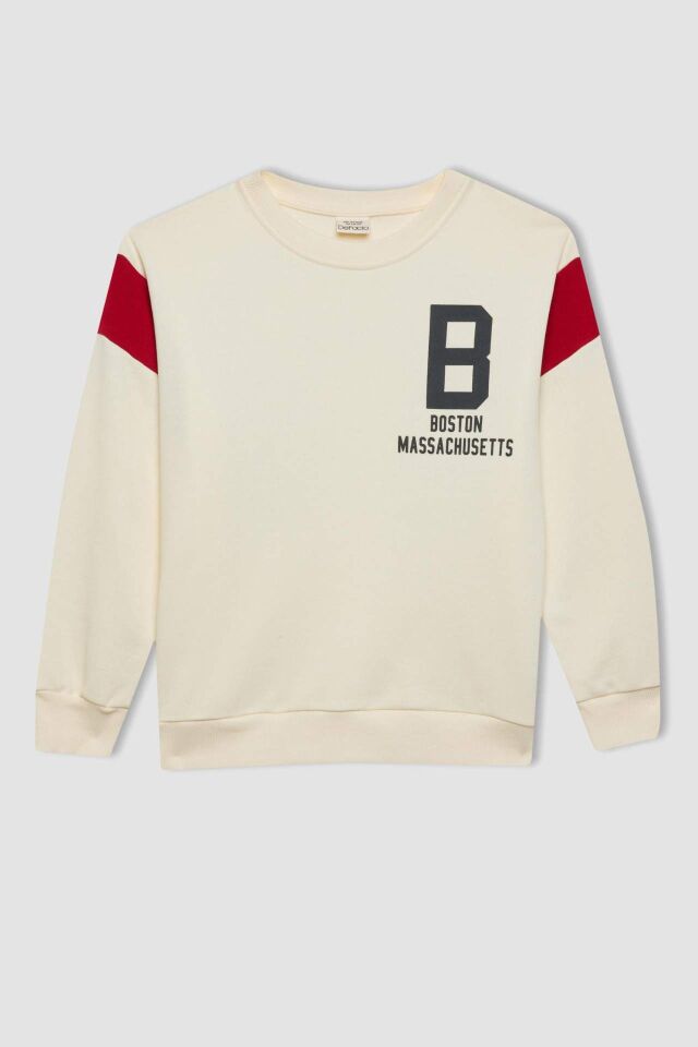 Erkek Çocuk Bisiklet Yaka Sırt Baskılı Kalın Sweatshirt