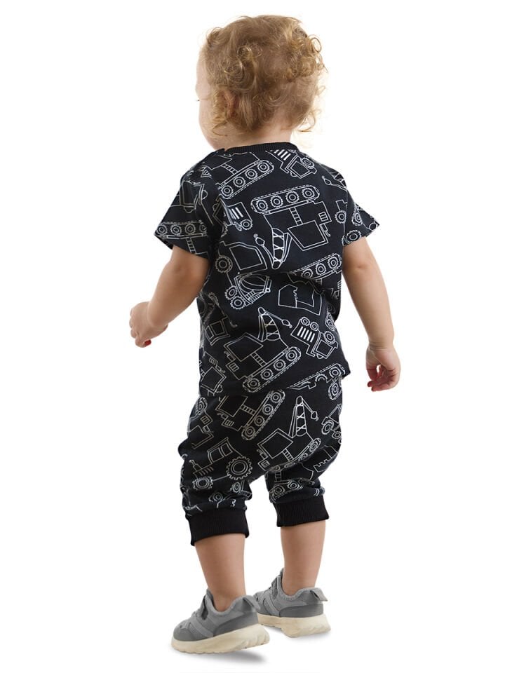 Araba Erkek Bebek Siyah T-Shirt Kapri Şort Takım 12-18 M - Siyah