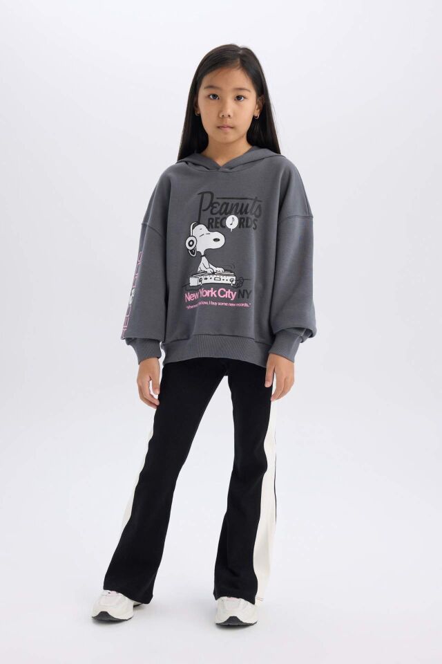 Kız Çocuk Snoopy Oversize Geniş Kalıp Kapüşonlu Sweatshirt