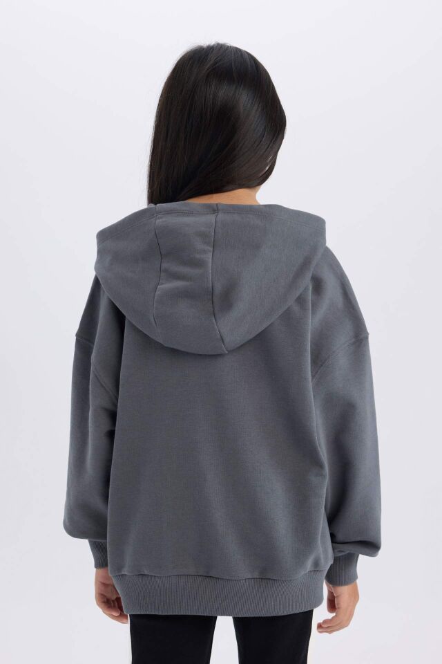 Kız Çocuk Snoopy Oversize Geniş Kalıp Kapüşonlu Sweatshirt