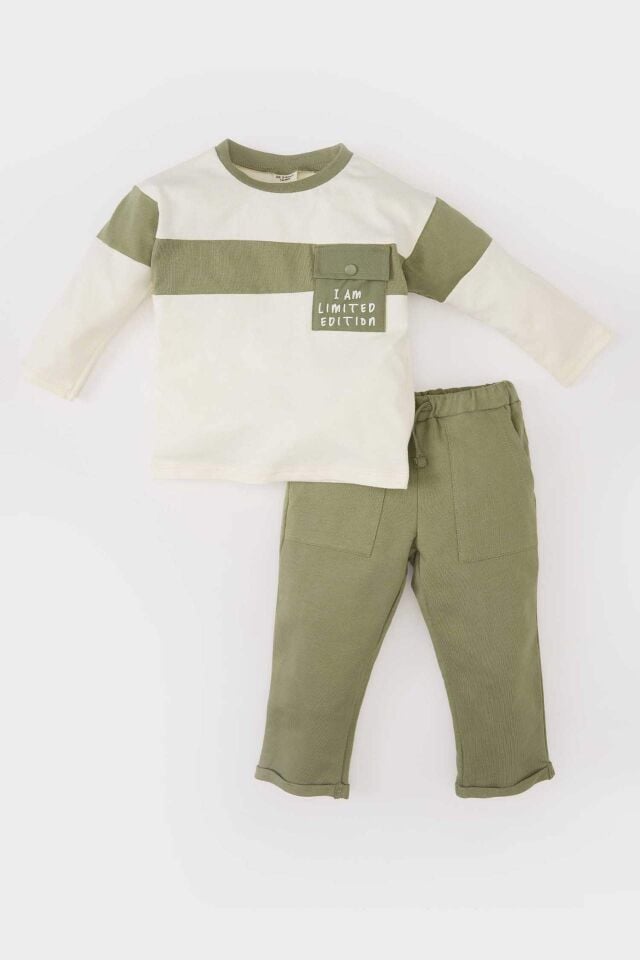 Erkek Bebek 2'li Takım Renk Bloklu Sweatshirt Eşofman Altı