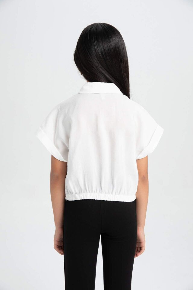 Kız Çocuk Cropped Fit Kısa Kollu Gömlek
