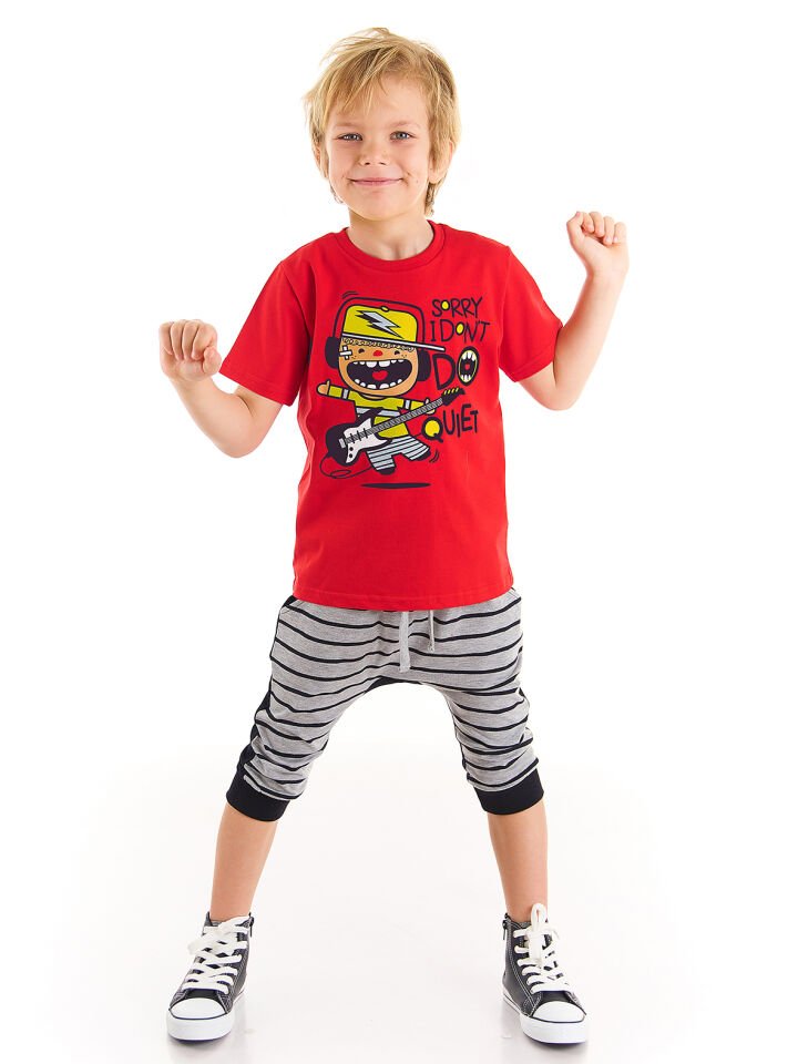 Jake Erkek Çocuk T-shirt Kapri Şort Takım 4 Y - Kırmızı, Gri, Siyah