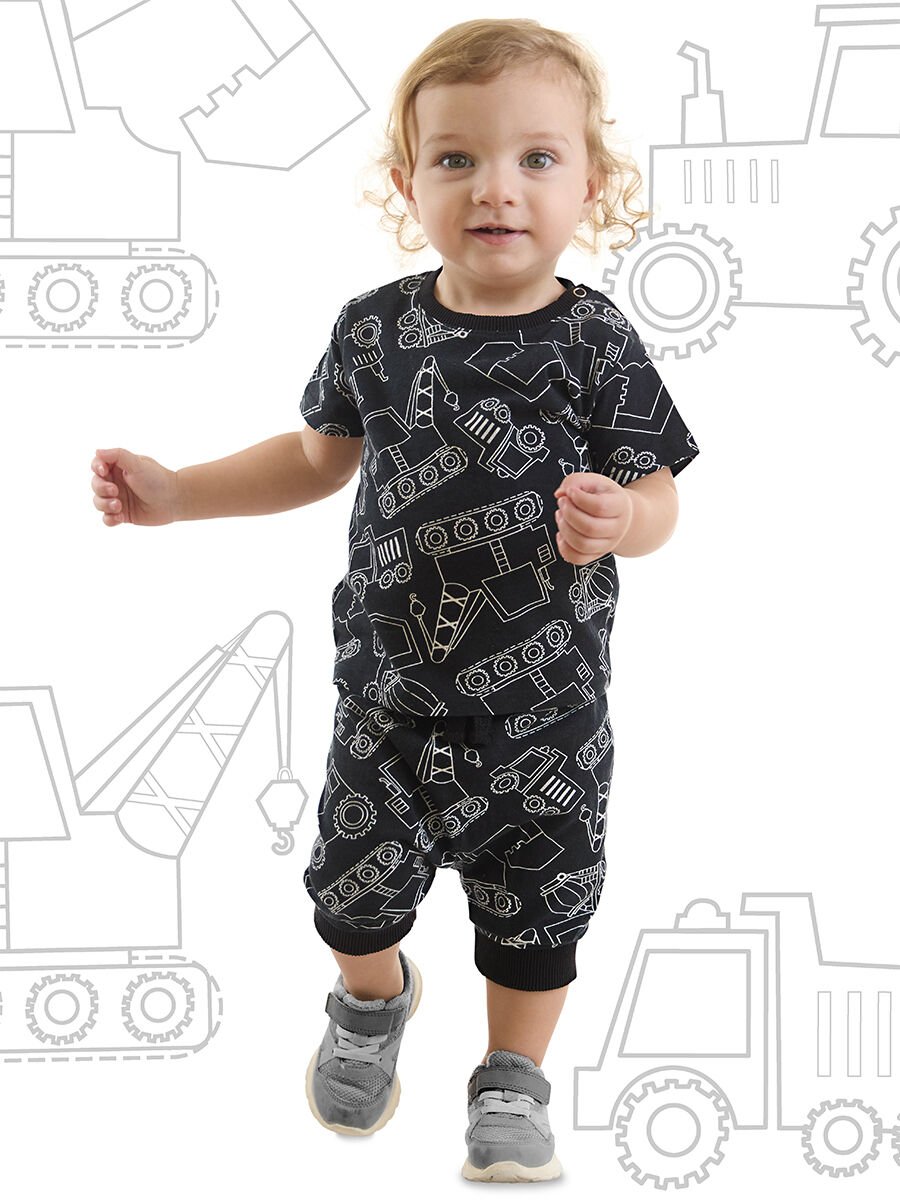 Araba Erkek Bebek Siyah T-Shirt Kapri Şort Takım 18-24 M - Siyah