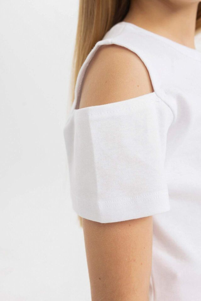 Kız Çocuk Slim Fit Dar Kesim Bisiklet Yaka Basic Düz Ribana Kısa Kollu Tişört
