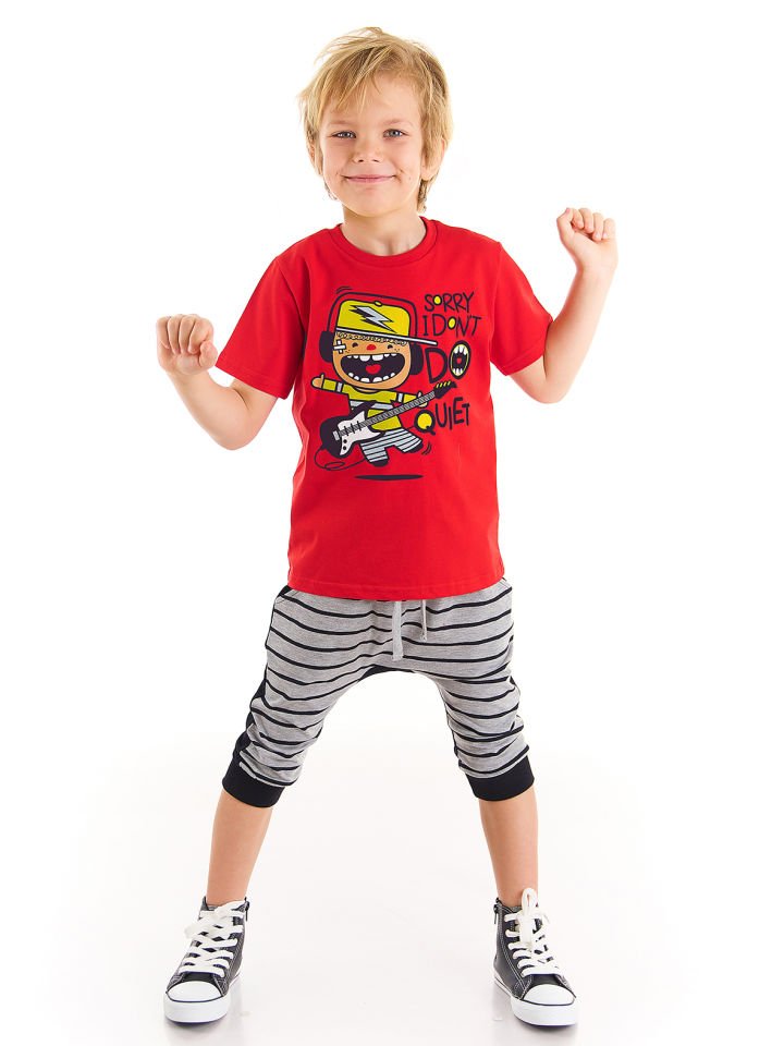 Jake Erkek Çocuk T-shirt Kapri Şort Takım 6 Y - Kırmızı, Gri, Siyah