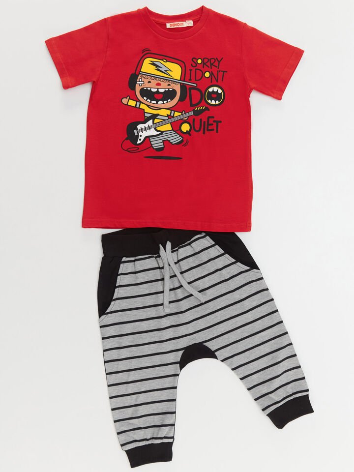 Jake Erkek Çocuk T-shirt Kapri Şort Takım 6 Y - Kırmızı, Gri, Siyah
