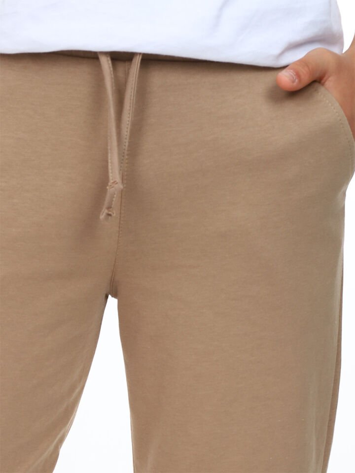Unisex Kız Erkek Çocuk Bej Basic Eşofman Altı