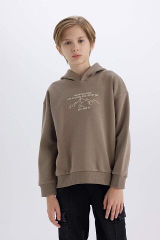 Erkek Çocuk Oversize Geniş Kalıp Baskılı Kapüşonlu Sweatshirt