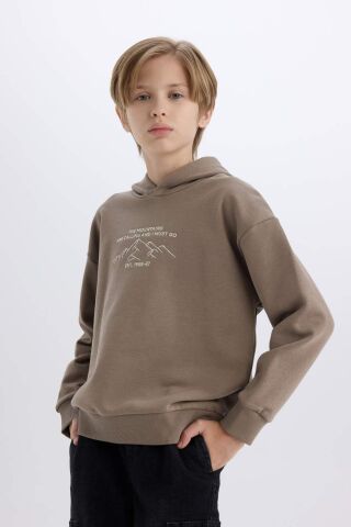 Erkek Çocuk Oversize Geniş Kalıp Baskılı Kapüşonlu Sweatshirt