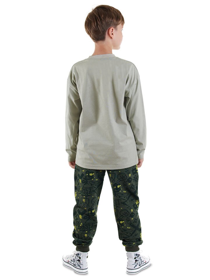 Timsah Oversize Erkek Çocuk T-shirt Pantolon Takım 6 Y - Bej