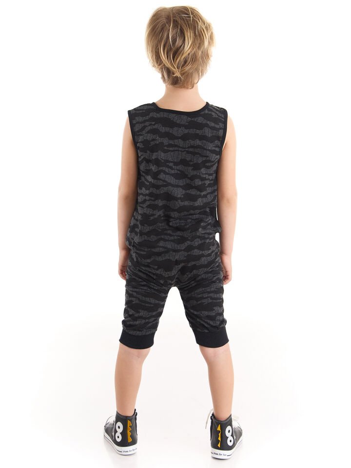 Korsan Dinozor Erkek Çocuk Kamuflaj Tulum 2 Y - Gri-Siyah