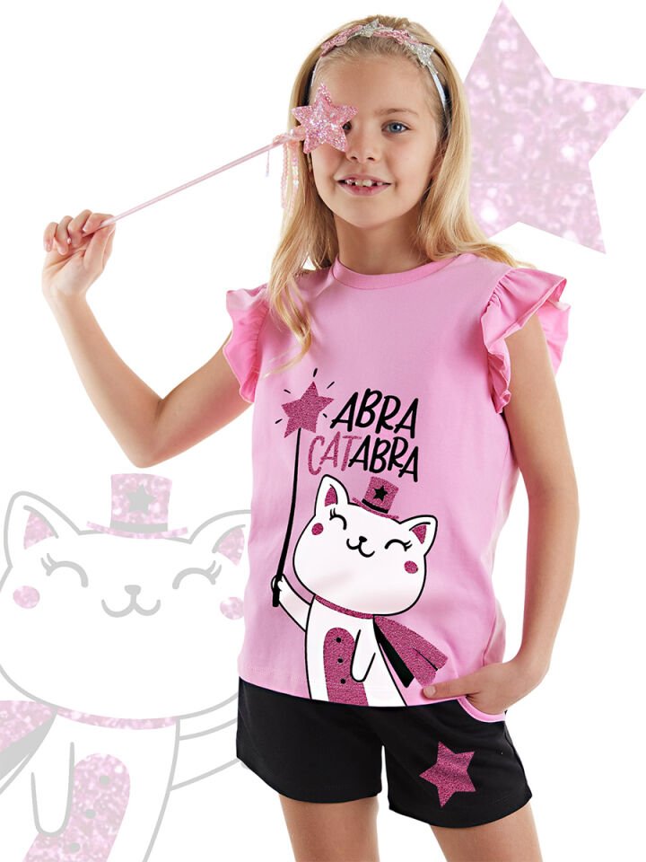 Abra Catabra Kız Çocuk T-Shirt Şort Takım 3 Y - Pembe, Siyah