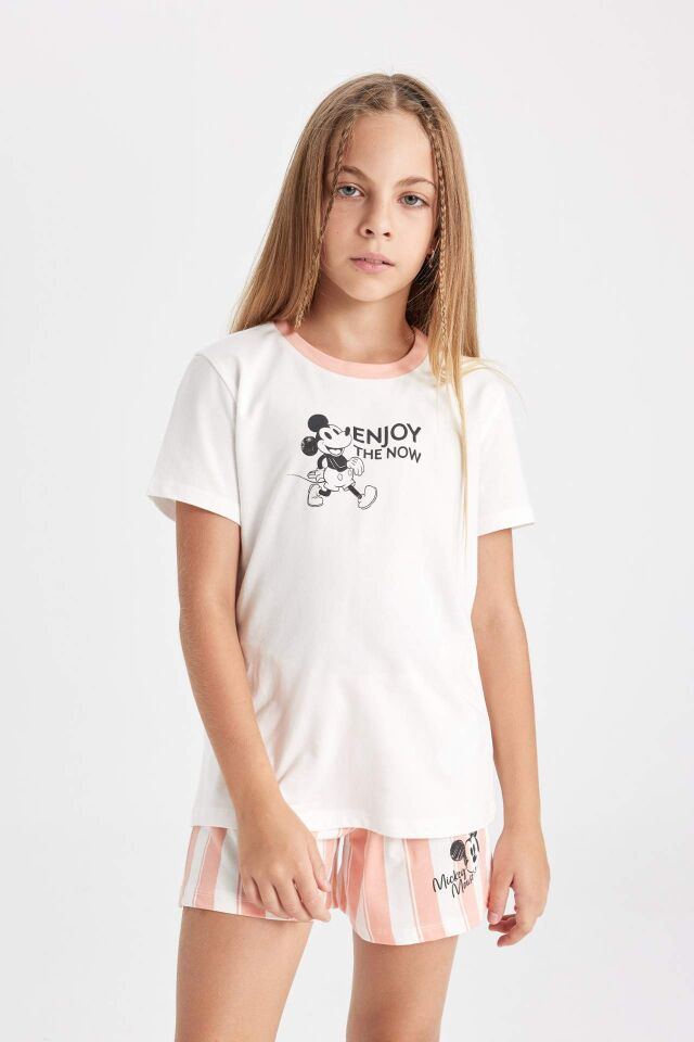 Kız Çocuk Disney Mickey & Minnie Pijama Takımı Kısa Kollu Üst Şort