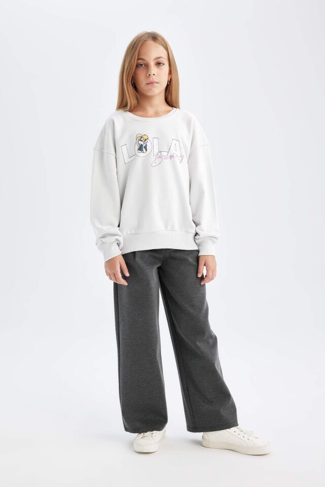 Kız Çocuk Looney Tunes Baskılı Relax Fit Bisiklet Yaka Sweatshirt