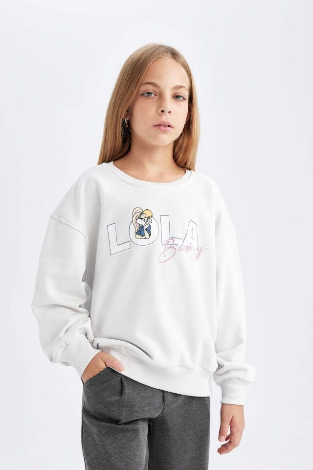 Kız Çocuk Looney Tunes Baskılı Relax Fit Bisiklet Yaka Sweatshirt