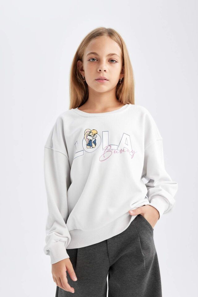 Kız Çocuk Looney Tunes Baskılı Relax Fit Bisiklet Yaka Sweatshirt