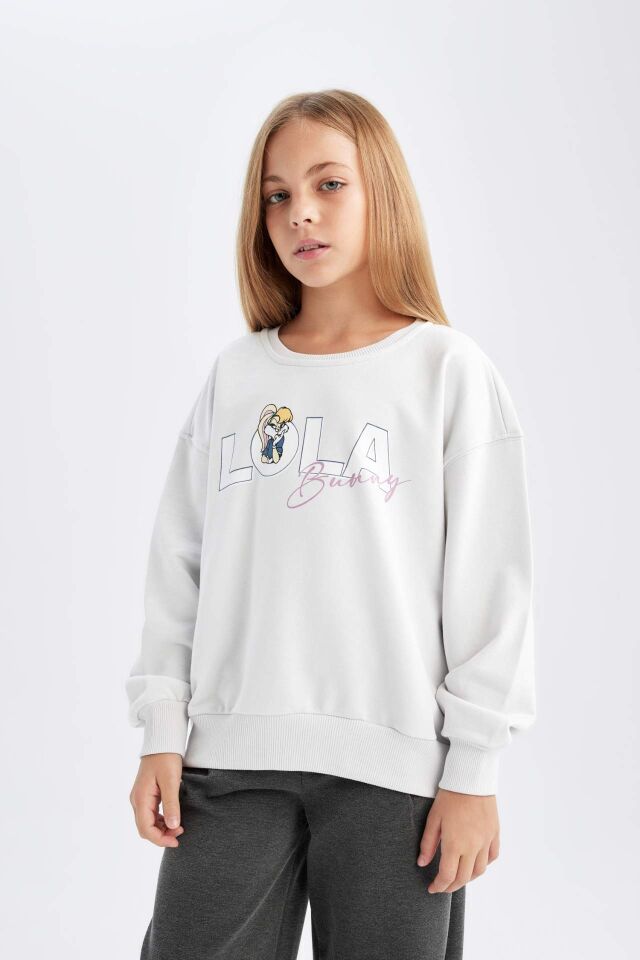 Kız Çocuk Looney Tunes Baskılı Relax Fit Bisiklet Yaka Sweatshirt