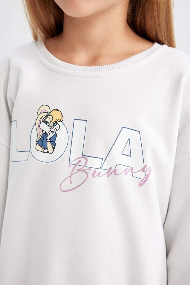 Kız Çocuk Looney Tunes Baskılı Relax Fit Bisiklet Yaka Sweatshirt