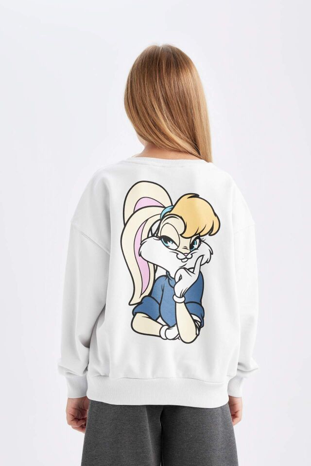 Kız Çocuk Looney Tunes Baskılı Relax Fit Bisiklet Yaka Sweatshirt