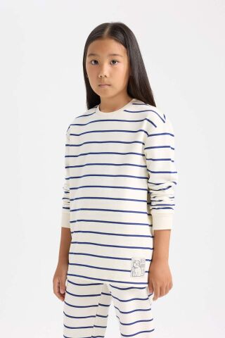 Kız Çocuk Pijama Takım Çizgili Uzun Kollu Üst Beli Lastikli Uzun Alt
