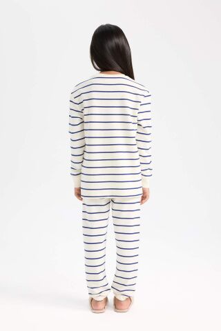 Kız Çocuk Pijama Takım Çizgili Uzun Kollu Üst Beli Lastikli Uzun Alt