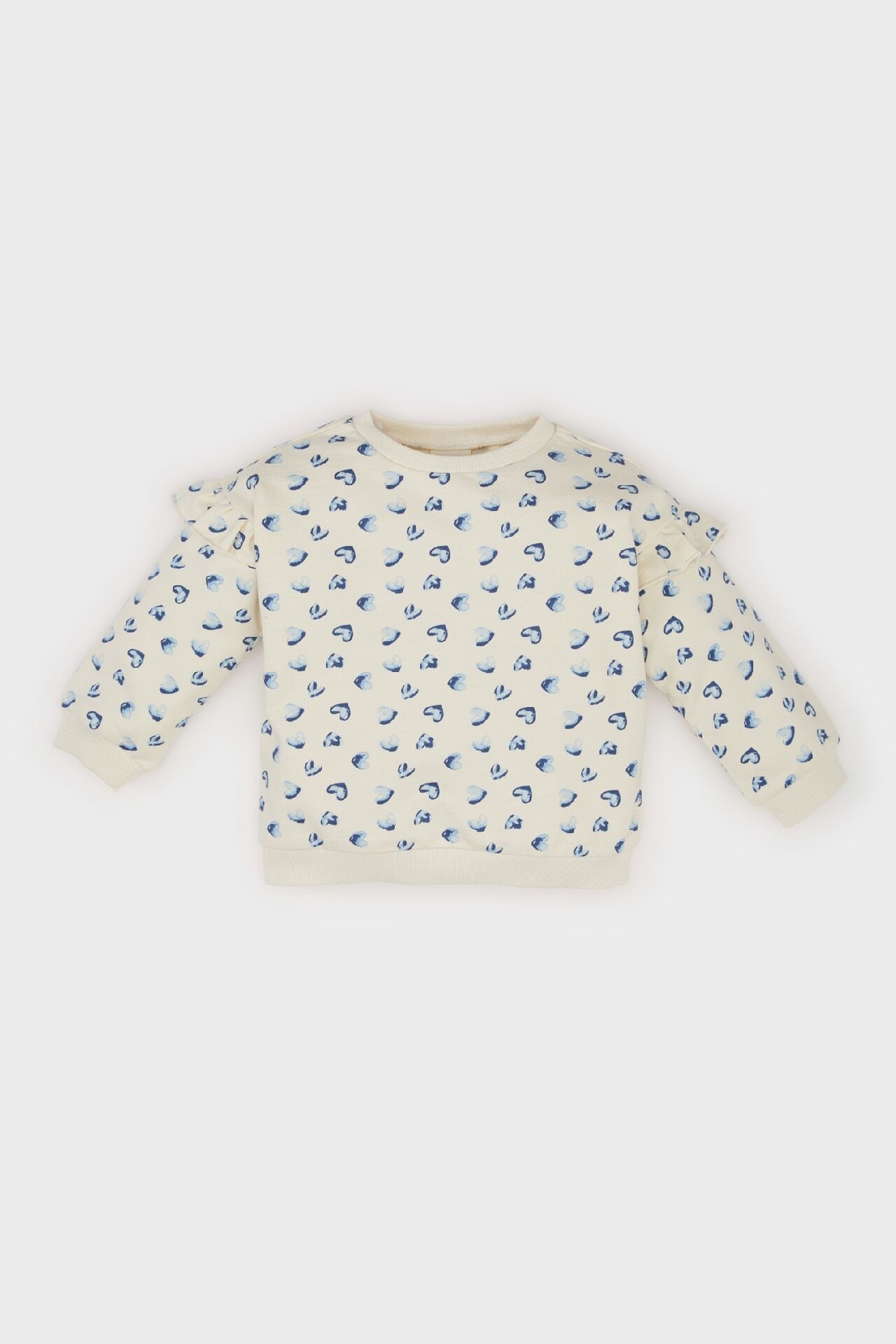 Kız Bebek Bisiklet Yaka Kalp Desenli Sweatshirt