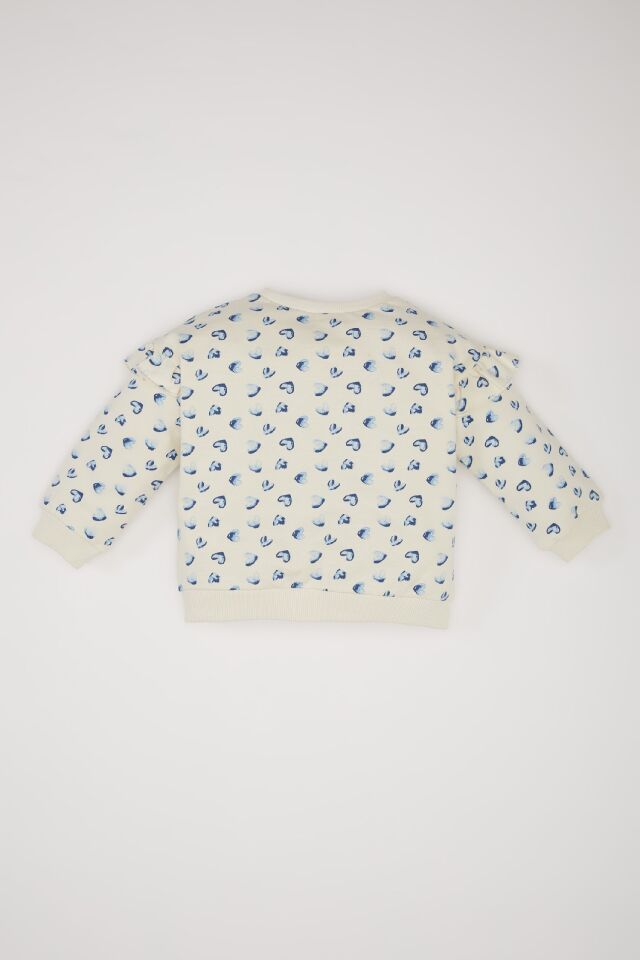 Kız Bebek Bisiklet Yaka Kalp Desenli Sweatshirt