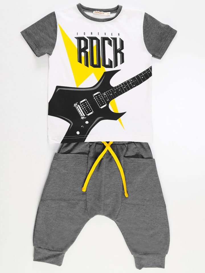 Thunder Rock Erkek Çocuk T-shirt Kapri Şort Takım 4 Y - Beyaz, Gri