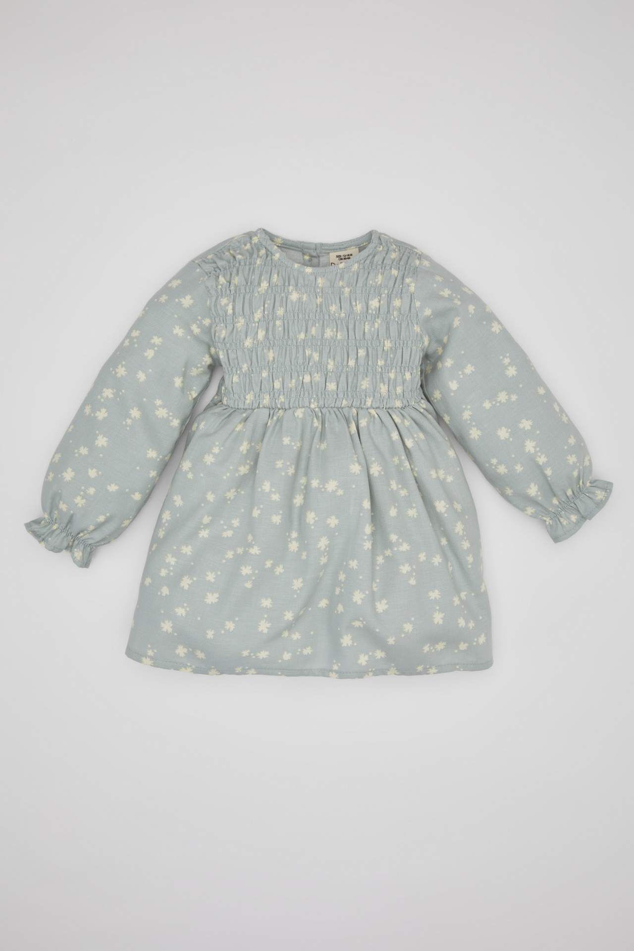 Kız Bebek Çiçekli Uzun Kollu Twill Elbise