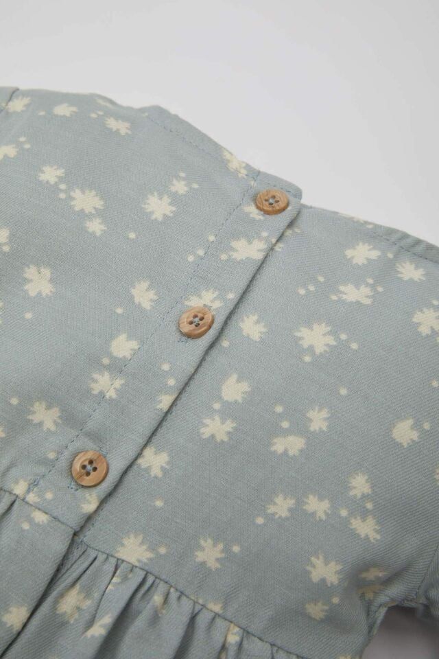Kız Bebek Çiçekli Uzun Kollu Twill Elbise