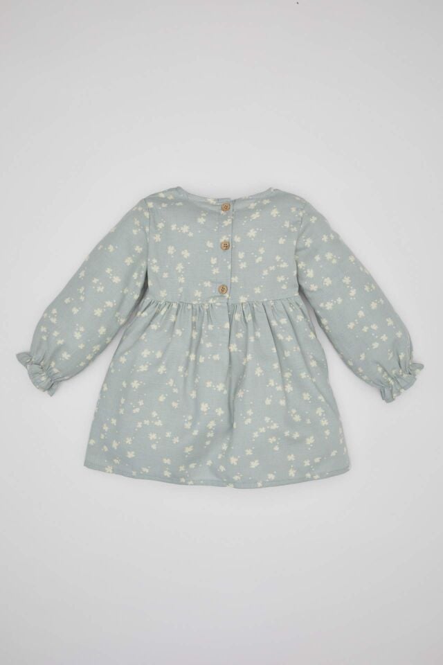 Kız Bebek Çiçekli Uzun Kollu Twill Elbise