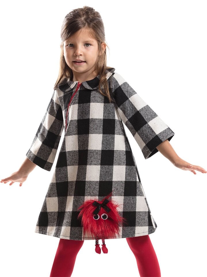 Ponpon Kız Çocuk Ekose Elbise 8 Y