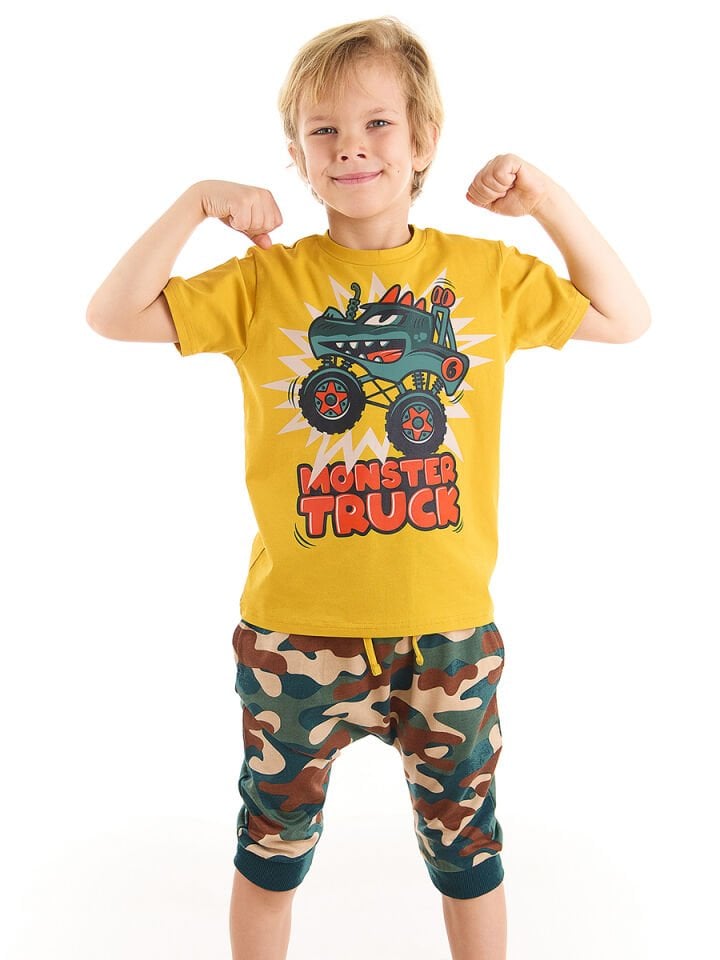 Monster Truck Erkek Çocuk T-shirt Kapri Şort Takım