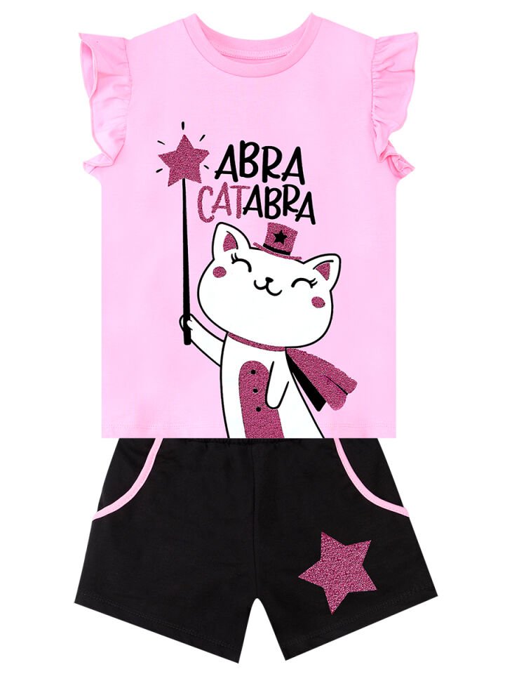 Abra Catabra Kız Çocuk T-Shirt Şort Takım 7 Y - Pembe, Siyah