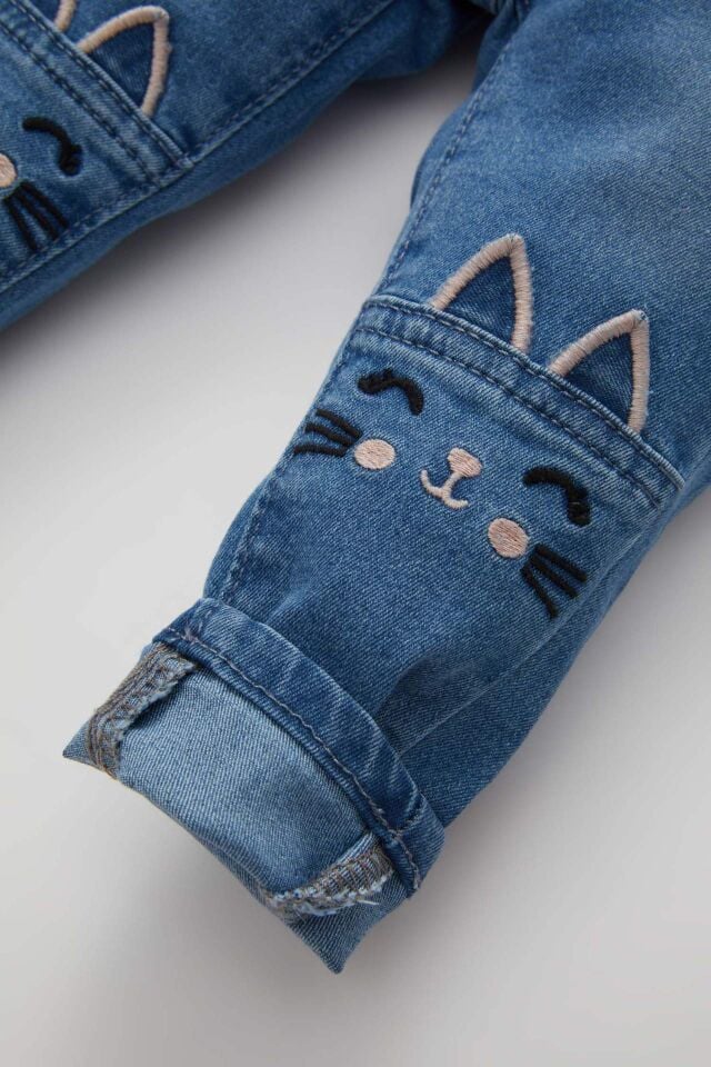Kız Bebek 3D Düz Paça Jean Pantolon