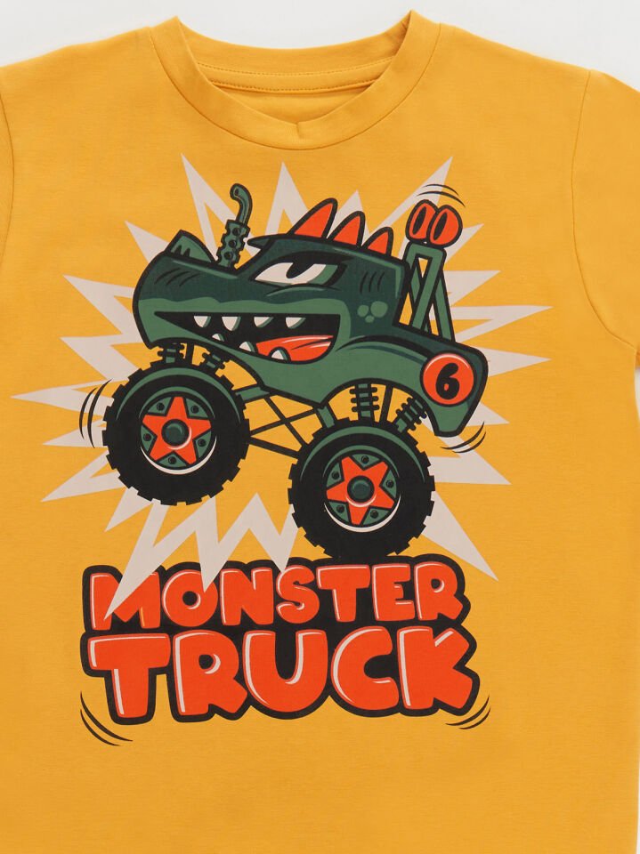Monster Truck Erkek Çocuk T-shirt Kapri Şort Takım 2 Y - Hardal, Haki
