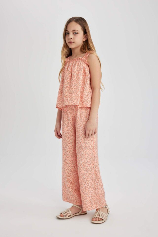 Kız Çocuk Wide Leg Geniş Paça Desenli Pantolon