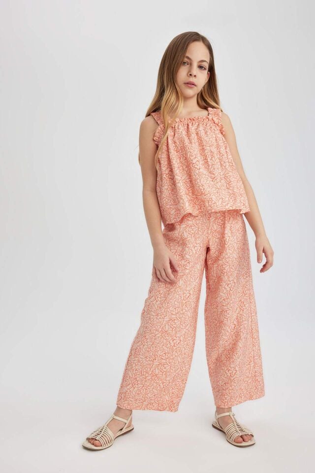 Kız Çocuk Wide Leg Geniş Paça Desenli Pantolon